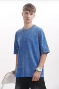 basic oversized t shirt blue unisex 240 gsm french terry cotton